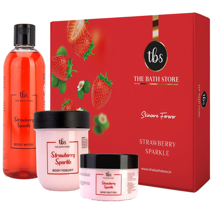 The Bath Store Strawberry Sparkle Combo Pack of Body Butter 200gm, Body Wash 300ml & Body Yogurt 200gm