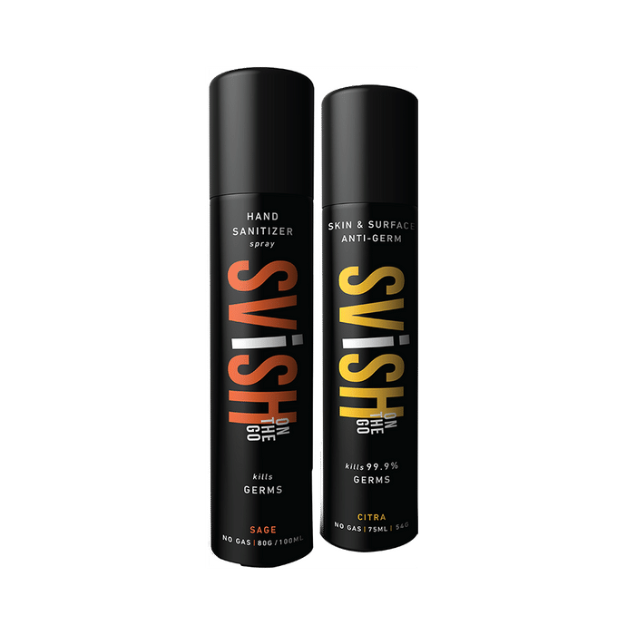 Svish On The Go Combo Pack of Sage Hand Sanitizer Spray 100ml and Citra Skin & Surface Anti-Germ Spray 75ml