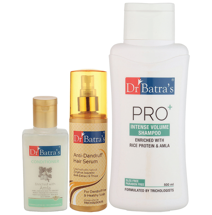 Dr Batra's Combo Pack of Anti-Dandruff Hair Serum 125ml, Conditioner 100ml and Pro+ Intense Volume Shampoo 500ml
