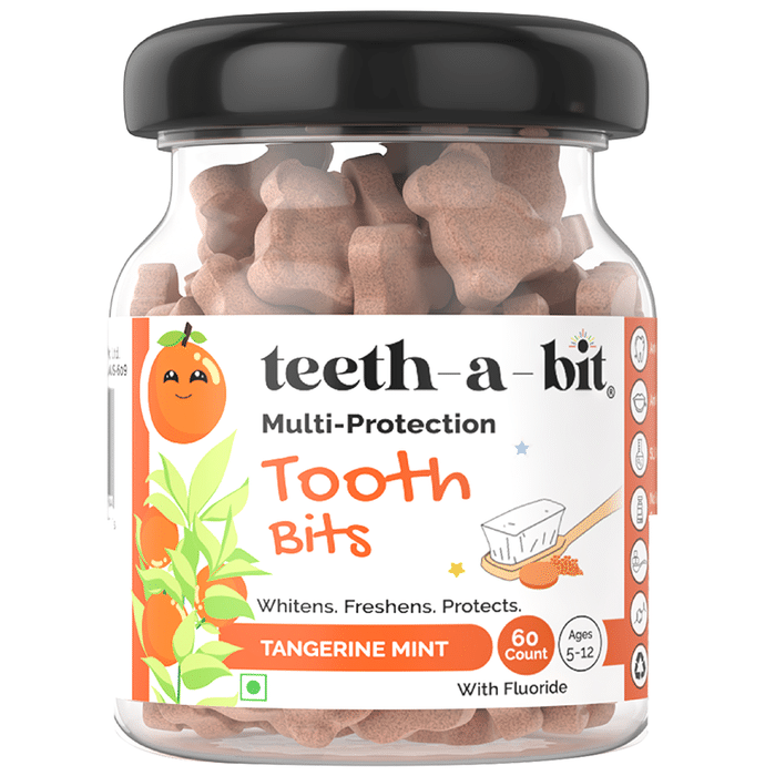 Teeth-A-Bit Multi-Protection Tooth Bits with Fluoride (Ages 5 to 12 Yrs) Tangerine Mint
