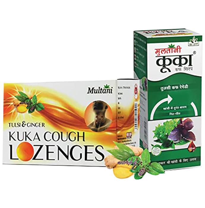 Multani Combo Pack of Kuka Cough Syrup 100ml and Tulsi Ginger Kuka Cough 36 Lozenges
