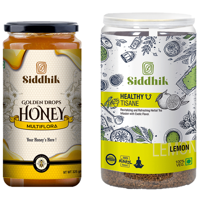 Siddhik Combo Pack of Golden Drops Multiflora Honey 325gm & Healthy U Tisane Lemon Tea 250gm