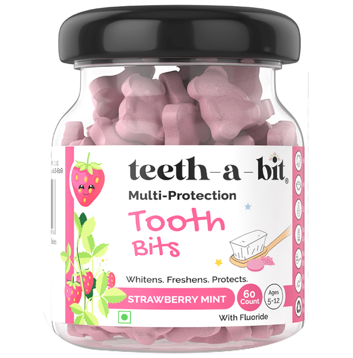 Teeth-A-Bit Multi-Protection Tooth Bits with Fluoride (Ages 5 to 12 Yrs) Strawberry Mint