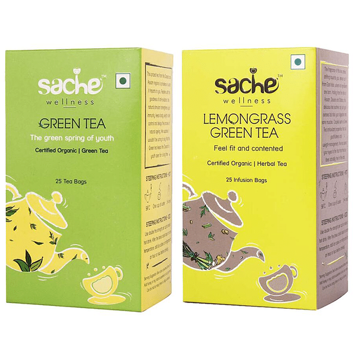 Sache Wellness Combo Pack of Organic Green Tea 25 Tea Bags & Lemongrass Green Tea 25 Infusion Bags