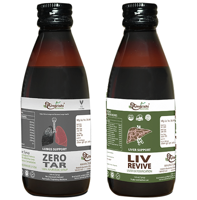 Hindrishi Ayurveda Combo Pack of 3 Bottle of Zero Tar 100% Ayurvedic Syrup & 3 Bottle of Liv Revive Liver Detoxification Syrup (150ml Each)