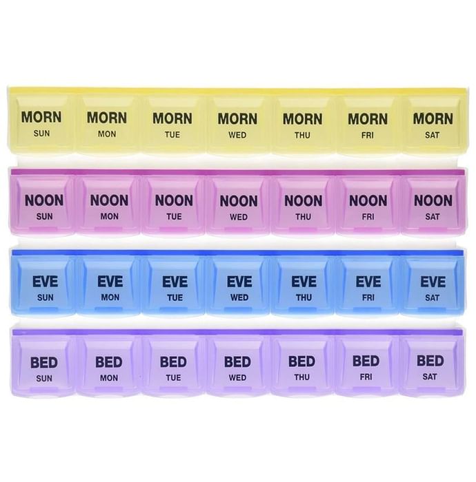 Krivish Premium Quality 28 Days 4 Weeks 28 Compartments Morning Noon Evening Bed Pill Box