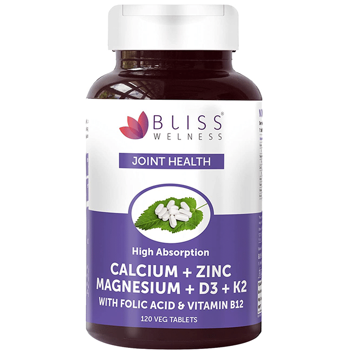 Bliss Welness Joint Health Calcium + Zinc Megnesium + D3 + K2 Veg Tablet