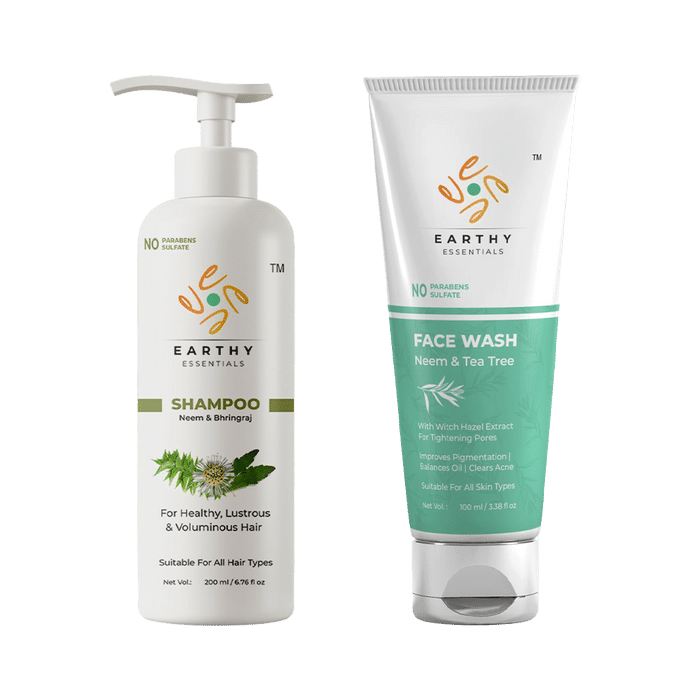 Earthy Essentials Combo Pack of Neem & Bhringraj Shampoo & Neem & Tea Tree Face Wash 100ml