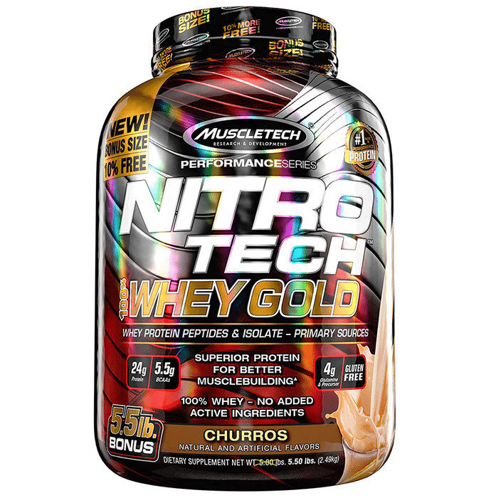 Muscletech Performance Series Nitro Tech 100% Whey Gold Whey Protein Peptides & Isolate Churros