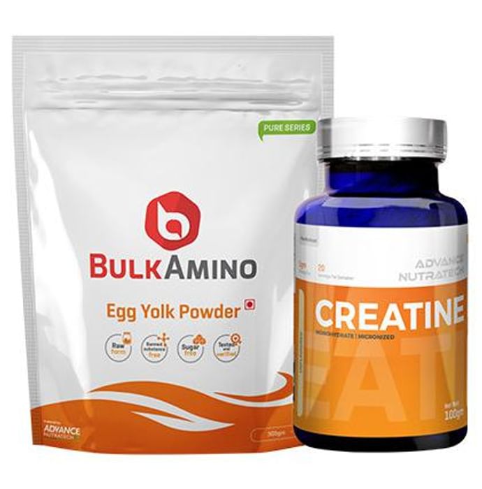 Advance Nutratech Combo of BulkAmino Egg Yolk Powder 300gm Unflavored and Creatine Monohydrate Unflavored 100gm