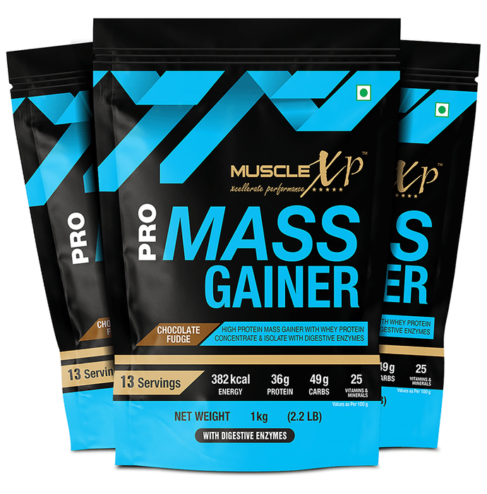 MuscleXP Pack Pro Mass Gainer (1kg Each) Chocolate Fudge