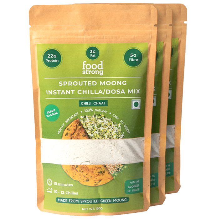 Foodstrong Sprouted Moong Instant Chilla/Dosa Mix (150gm Each) Chilli Chaat