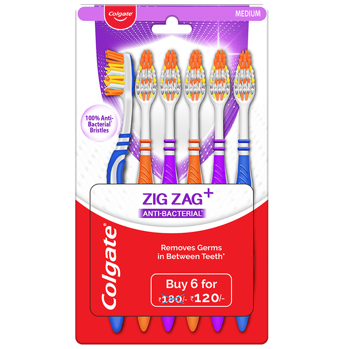 Colgate Zig Zag+ Anti-Bacterial Bristle Toothbrush Medium