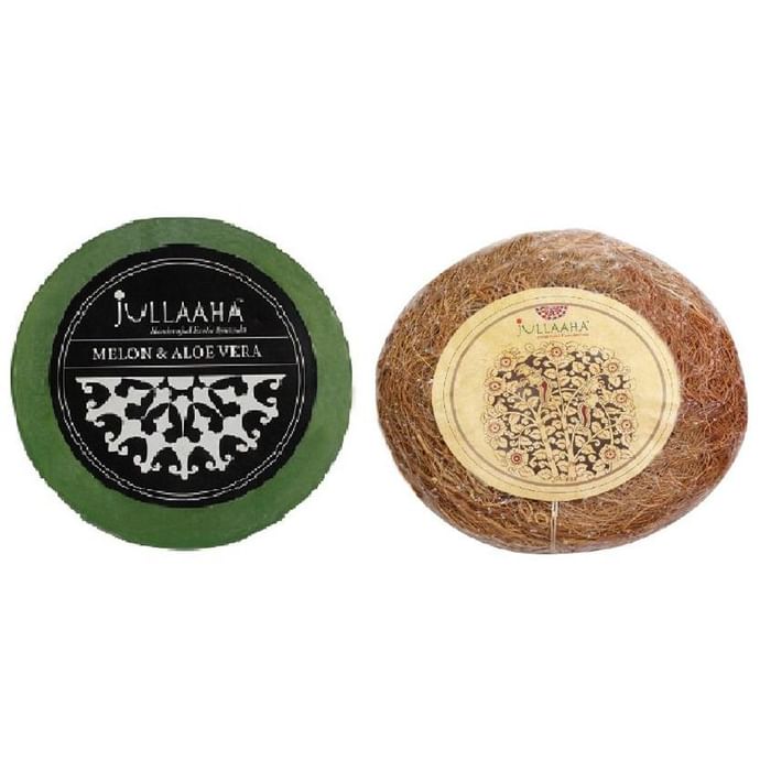 Jullaaha Combo Pack of Melon & Aloe Vera Bathing Bar and Vetiver Bath Scrub