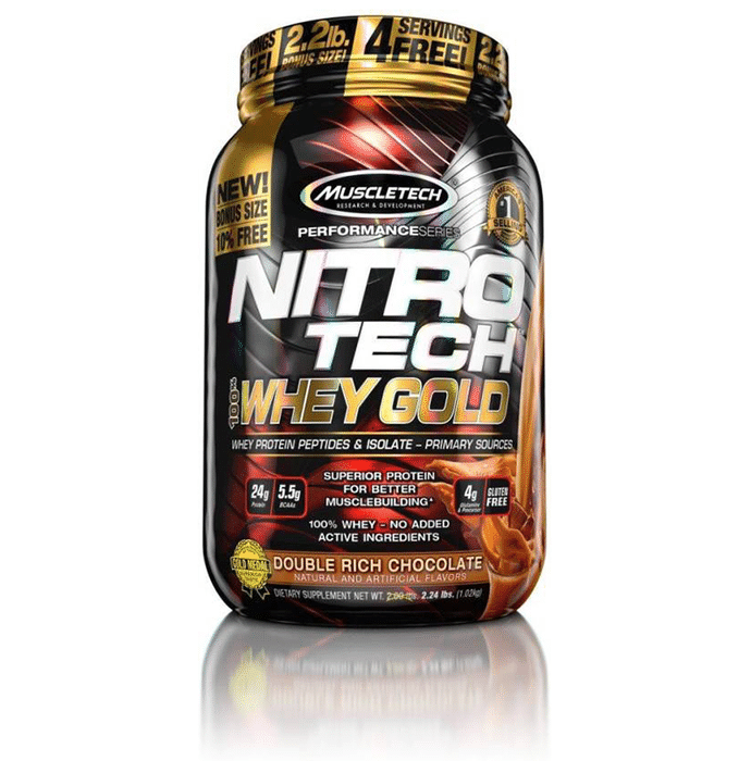 Muscletech Performance Series Nitro Tech 100% Whey Gold Whey Protein Peptides & Isolate Double Rich Chocolate