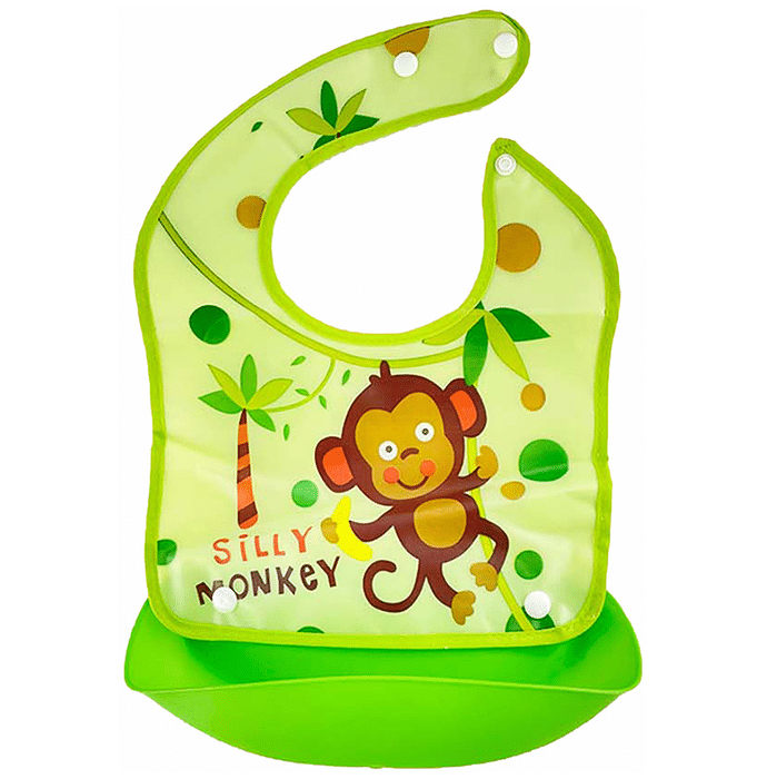Baby Story Waterproof Baby Bib with Food Catching Pocket Green