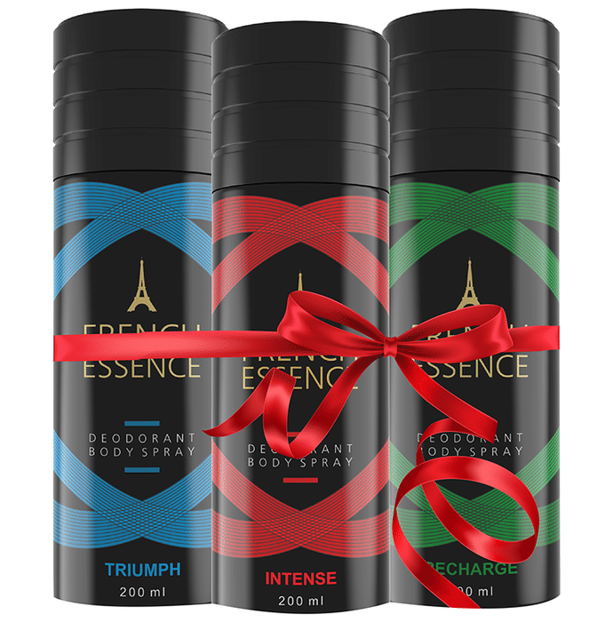 French Essence Triumph, Intense, Recharge Combo Pack of Deodorant Body Spray (200ml Each)