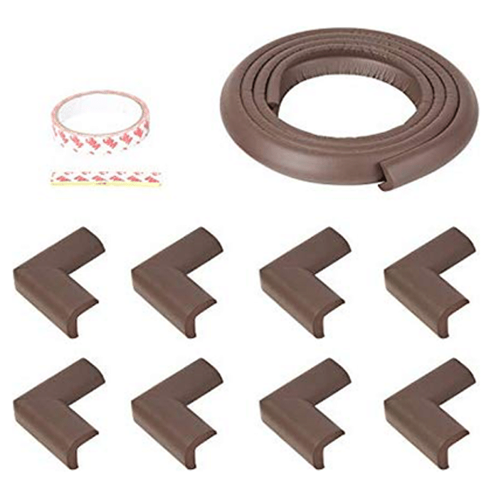 Safe-O-Kid Unique High Density L-Shaped 2mtr Long 2 Large Edge Guard with 8 Corner Cushions Brown