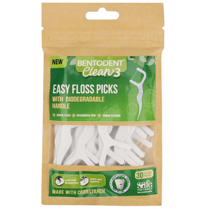 Bentodent Clean X3 Easy Floss Picks with Biodegradable Handle