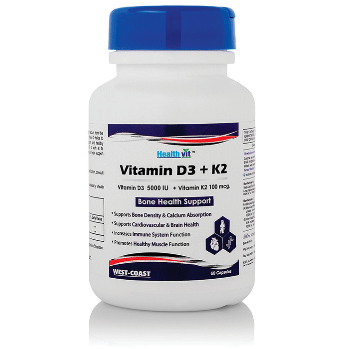 HealthVit Vitamin D3-5000 IU & Vitamin K2-100mcg Capsule
