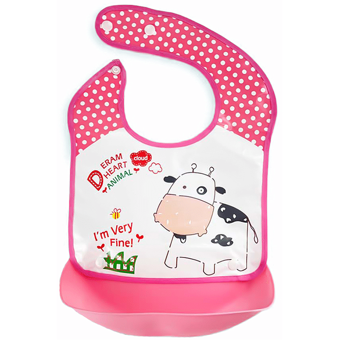 Baby Story Waterproof Baby Bib with Food Catching Pocket Pink