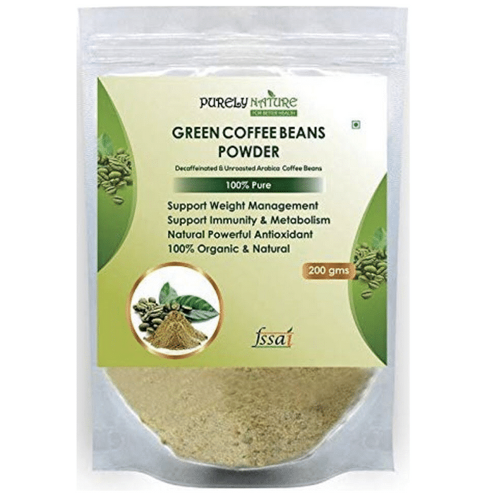 Purely Nature Decaffeinated & Unroasted Arabica Green Coffee Beans Powder