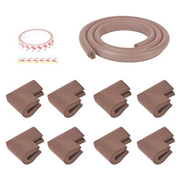 Safe-O-Kid Unique High Density 2mtr Long U-Shaped 2 Edge Guards with 8 Corner Cushions Brown