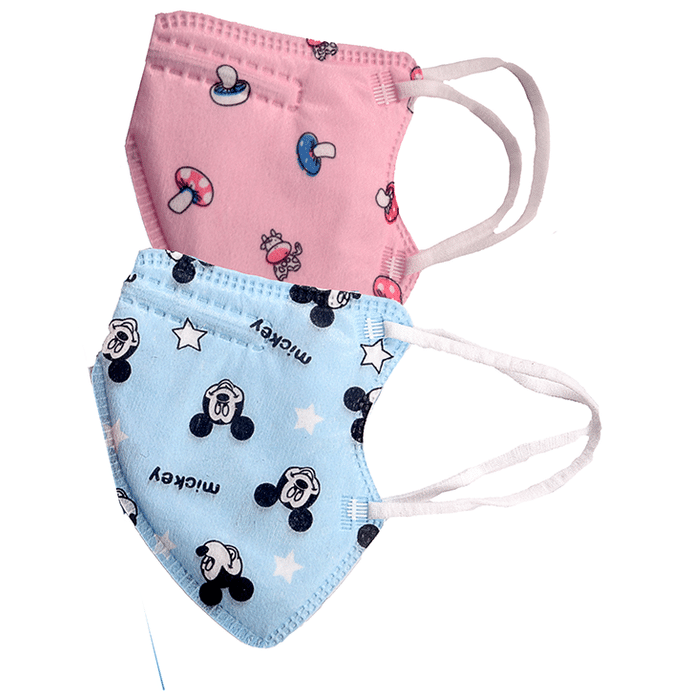 Advind Healthcare Smog Guard N95 Kids Mask without Valve for 4-12 Years Blue Mickey Mouse Design & Pink Mushroom Design