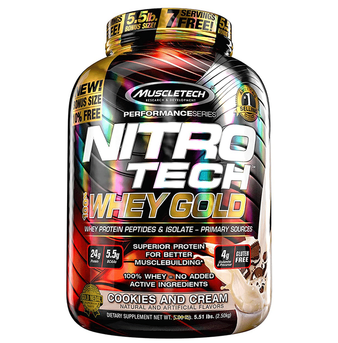 Muscletech Performance Series Nitro Tech 100% Whey Gold Whey Protein Peptides & Isolate Cookies & Cream