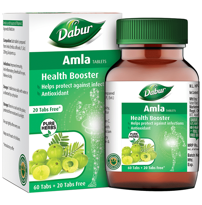 Dabur Pure Herbs Health Booster Amla Tablet - Get 20 tablets Free