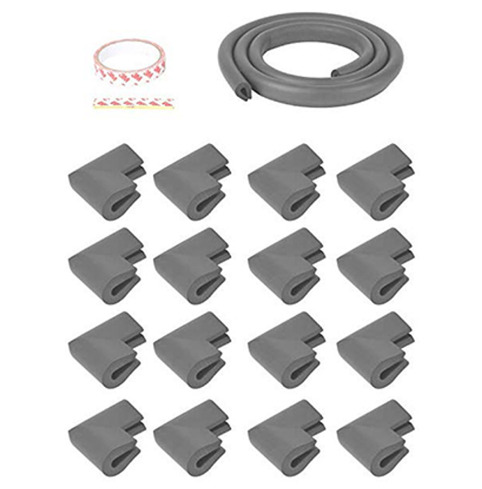 Safe-O-Kid Unique High Density 2mtr Long U-Shaped 4 Edge Guards with 16 Corner Cushions Grey