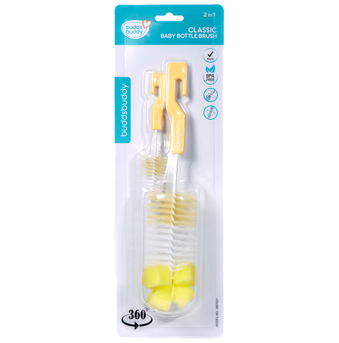 Buddsbuddy Yellow 2 in 1 Classic Baby Bottle and Nipple Cleaning Brush