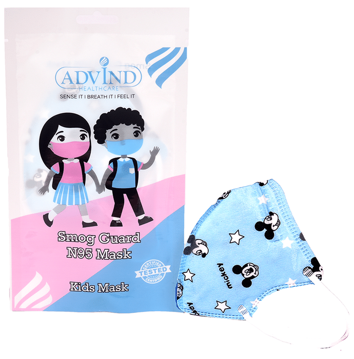 Advind Healthcare Smog Guard N95 Kids Mask without Valve for 4-12 Years Blue Mickey Mouse Design