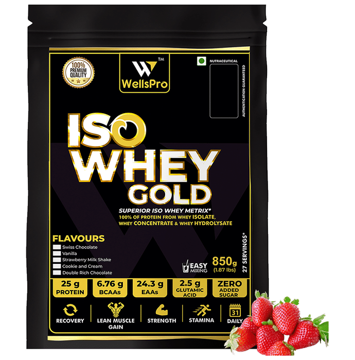 WellsPro Iso Whey Gold Powder (850gm Each) Strawberry Milkshake
