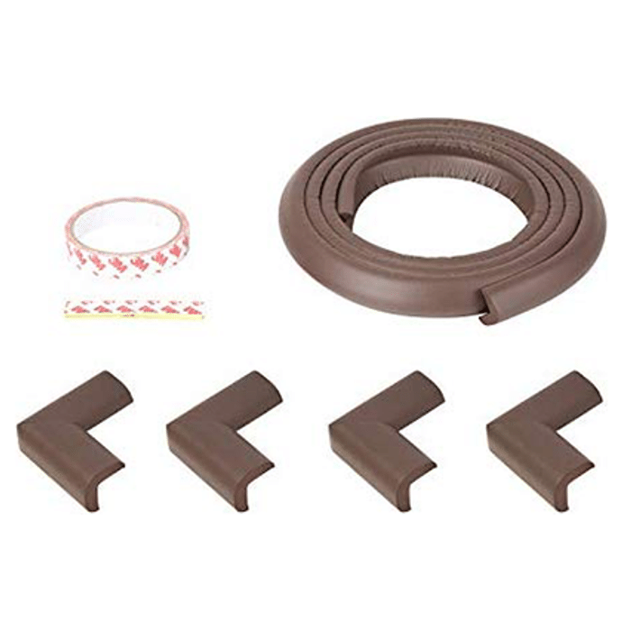 Safe-O-Kid Unique High Density L-Shaped 2mtr Long 1 Large Edge Guard with 4 Corner Cushions Brown