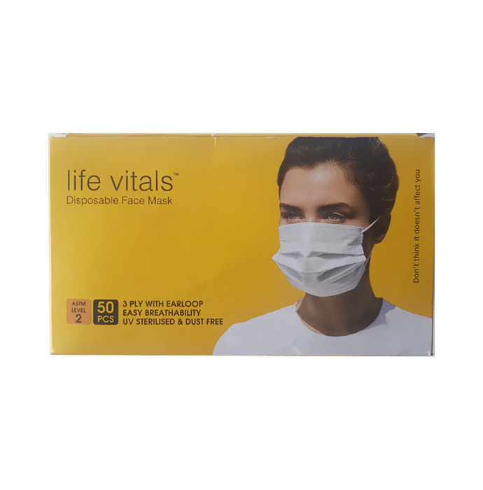 Life Vitals 3 Ply with Earloop Disposable Face Mask Free Size Blue