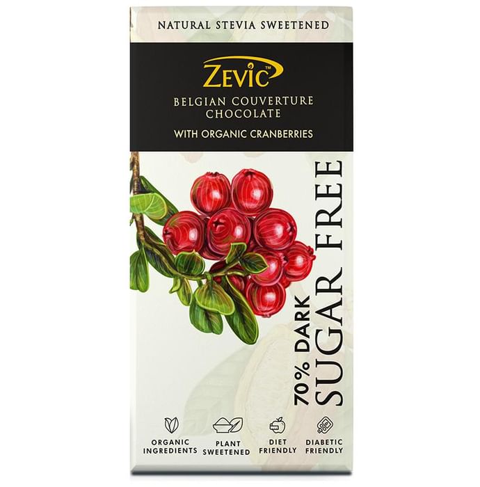 Zevic 70% Dark Sugar Free Belgian Couverture Chocolate with Organic Cranberries