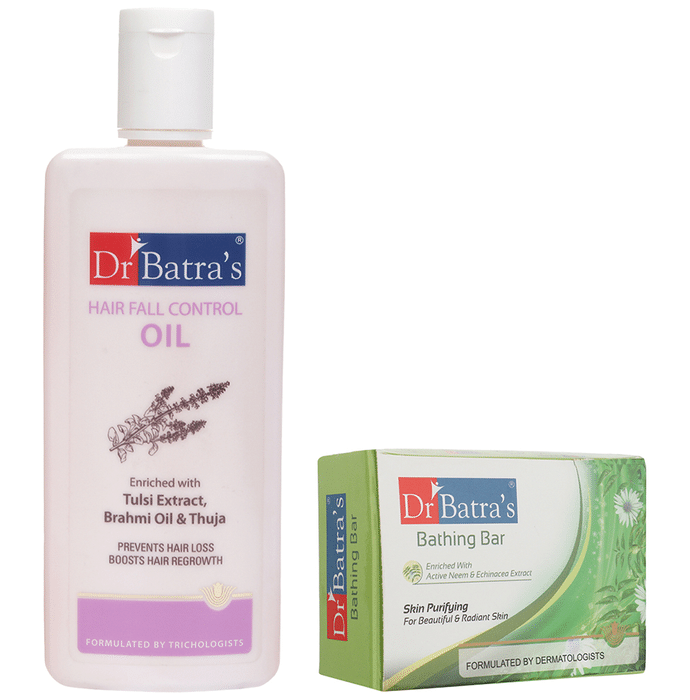 Dr Batra's Combo Pack of Hair Fall Control Oil 200ml and Skin Purifying Bathing Bar 125gm
