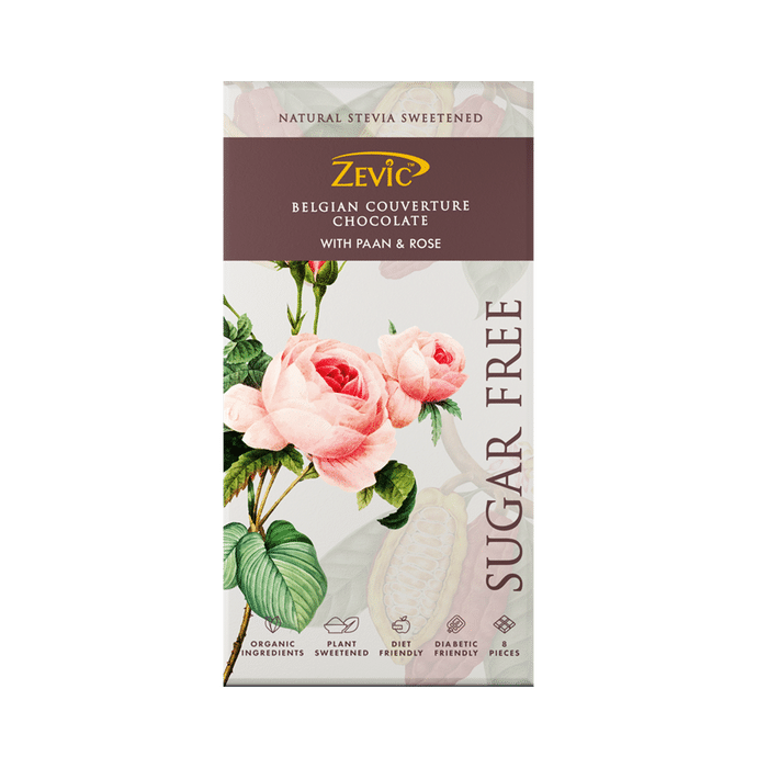 Zevic Sugar Free Belgian Couverture Chocolate with Paan & Rose