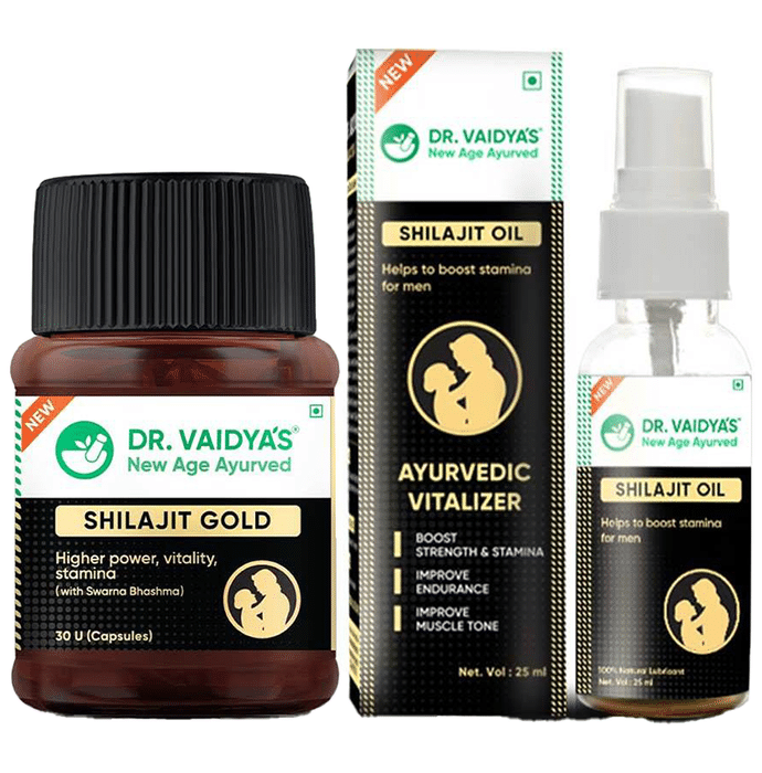 Dr. Vaidya's Combo Pack of Shilajit Gold Capsule (30) and Shilajit OIl (25ml)