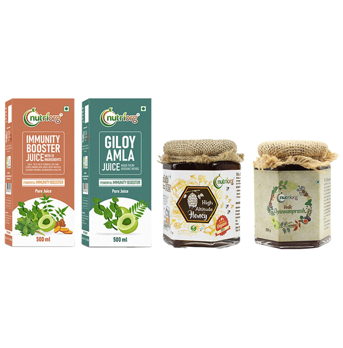 Nutriorg Immunity Booster Kit (Giloy Amla Juice & Immunity Booster Juice 500ml Each, High Alltitude Honey & Vedic Chaywanprash 250gm Each )