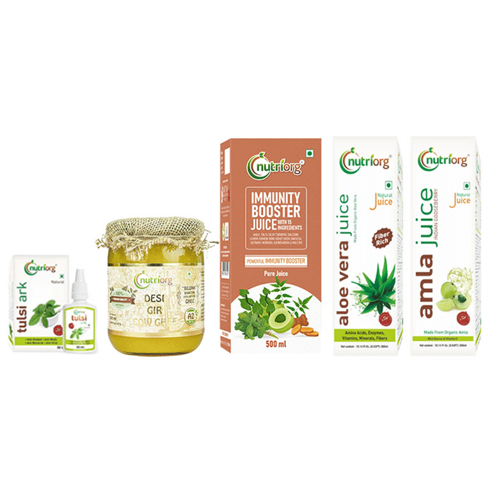 Nutriorg Immunity Booster Kit ( Desi Gir Cow Ghee 500ml, Vedic Chyawanprash 500gm, Immunity Booster Juice 500ml & Get Amla Juice, Aloevera Juice 300ml Each free)
