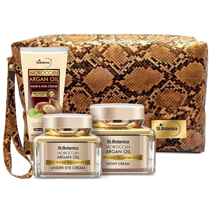 St.Botanica Nourishing Moroccan Argan Oil Combo (Night Cream 50gm, Under Eye Cream 30gm and Hand & Nail Cream 50gm) with Pouch