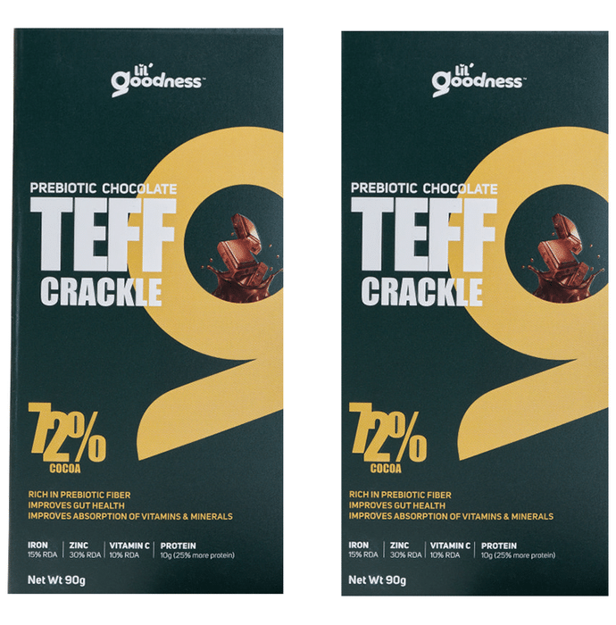 Lil Goodness Prebiotic Chocolate (90gm Each) Teff Crackle 72% Cocoa
