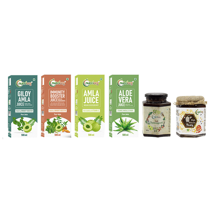 Nutriorg Immunity Booster Kit ( Giloy Amla Juice, Amla Juic, Aloevera Juice & Immunity Booster Juice 500 Each, Vedic Chyawanprash 500gm and Organic High Altitude Honey 250gm)