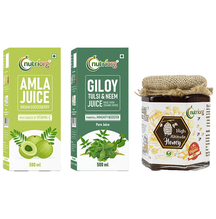 Nutriorg Immunity Booster Kit ( Amla Juice & Giloy Tulsi Neem Juice 500ml Each and High Altitude Honey 250gm)
