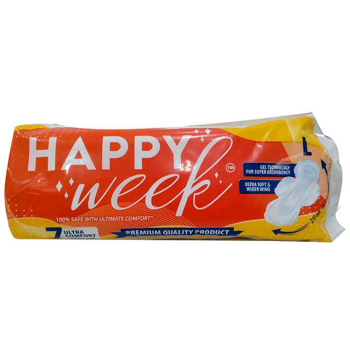 Happy Week Ultra Comfort Sanitary Pads Large Ultra Soft & Wider Wing