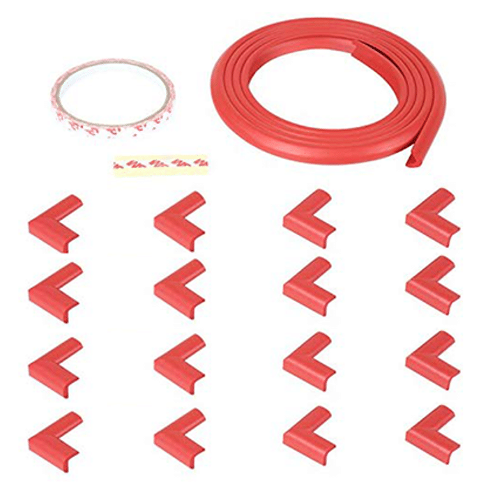 Safe-O-Kid Unique High Density L-Shaped 2mtr Long Mini 4 Edge Guard with 16 Corner Cushions Red