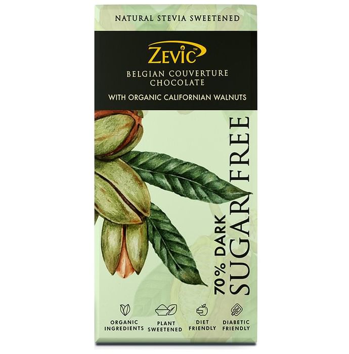 Zevic 70% Dark Sugar Free Belgian Couverture Chocolate with Organic Californian Walnuts