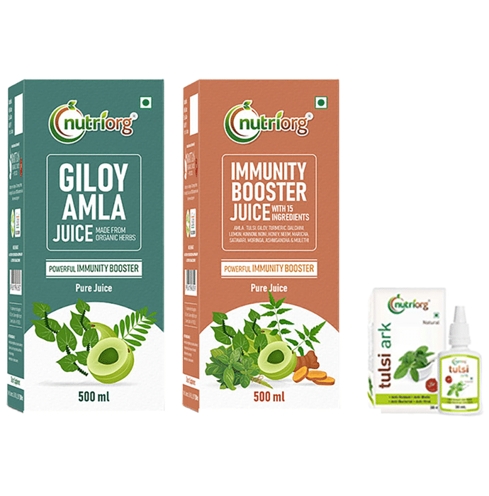 Nutriorg Immunity Booster Kit (Giloy Amla Juice & Immunity Booster Juice 500ml Each and Tulsi Ark 30ml)